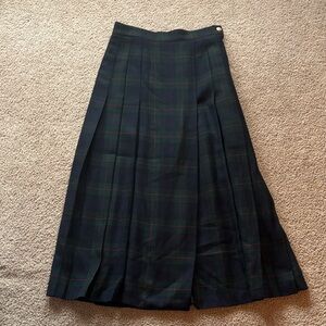 Vintage Plaid Pleated Women's Midi Skirt 100% Wool